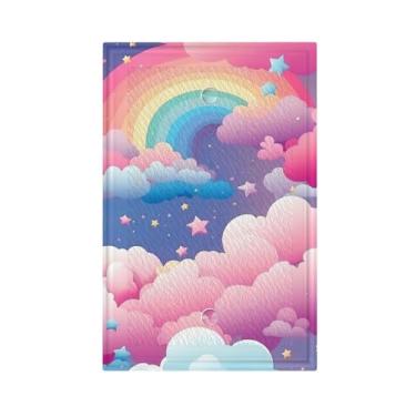 Imagem de wyehjut Capa de interruptor de luz única em branco com nuvens rosa arco-íris e estrelas decorativas lindas placas de parede placa elétrica interruptor de luz para quarto infantil berçário