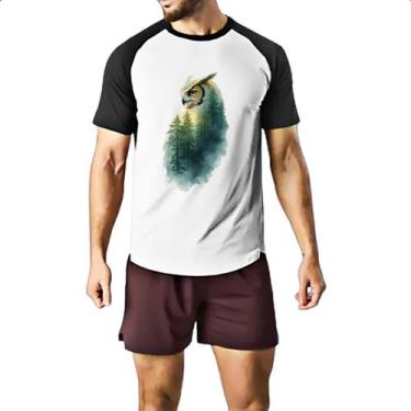 Imagem de Camiseta Raglan Coruja e Floresta dupla exposicao - Alearts, P