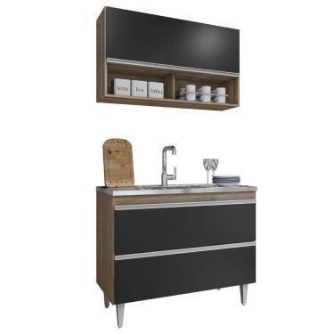 Imagem de Armário De Cozinha Com Nicho Cp01 E Pia 100cm Z34 Freijó/preto - Mpozenato