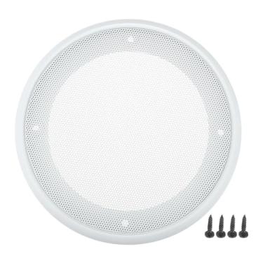 Imagem de ACROPIX Capa universal de grade de alto-falante de carro de 12,7 cm redonda com 12,7 cm, capa protetora de subwoofer com parafusos de montagem, ferro ABS branco - Pacote com 1