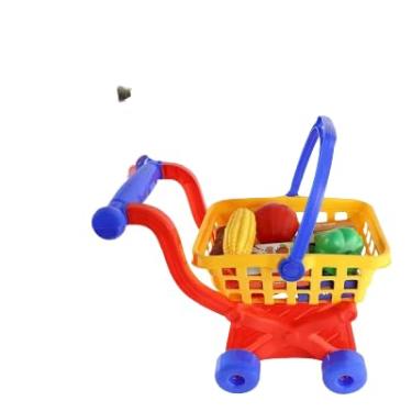 Imagem de Carrinho de Compras Infantil de Brinquedo com Rodas, Cesta Colorida e Acessórios, Vermelho e Azul