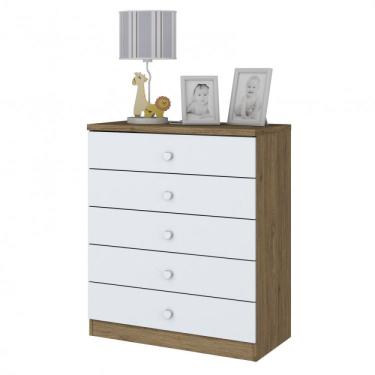 Imagem de Quarto Infantil Com Guarda Roupa 3 Portas Cômoda E Berço 3 Em 1 Lápis De Cor Siena Móveis Branco/rústico