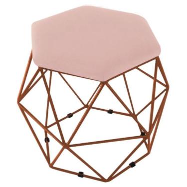 Imagem de Puff Decorativo Aramado Onix Base Bronze Veludo Rosa