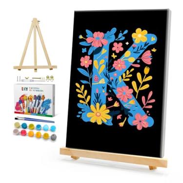 Imagem de HeeBenor Kit de pintura fácil por números para adultos iniciantes com moldura, pintura de letras DIY por número com cavalete, kits de pintura por números para adultos em tela emoldurada 20 x 30 cm