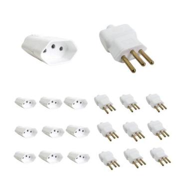 Imagem de Kit 10 Plugue Macho 3 Pinos 2P+T + Tomada Fêmea 10A Branca - Ilumi