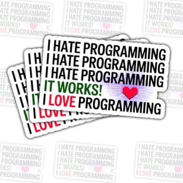 Imagem de Adesivo I Hate Programming (3psc), It Works, I Love Programming Sticker Gifts for Developers Programmers Hackers Engineers Coders Stickers for Laptop Water Bottle Car Phone Helmet Window 7.6 cm