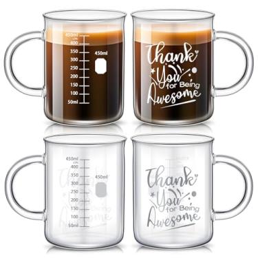 Imagem de Hsei Pacote com 4 473 ml Thank You for Being Awesome Caneca de Molécula de Apreciação com Alça Copo Graduado Copo de Café Vidro Borossilicato, Medindo Café, Latte, Chá, Bebidas, 450 ml