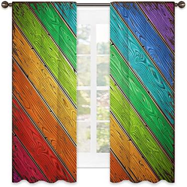 Imagem de Cortinas blackout de parede pintadas de madeira antigas arco-íris para quarto - isolamento térmico, economia de energia e redução de ruído, L 106 x C 213 cm