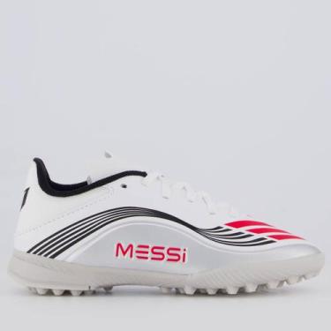 Imagem de Chuteira Adidas F50 Messi League Society Infantil Branca e Prata, 34