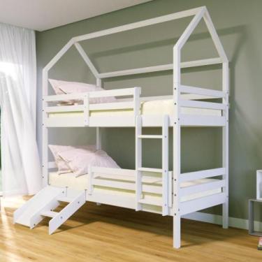 Imagem de Beliche Casinha Solteiro Slim Escada/escorregador Branco - Housin