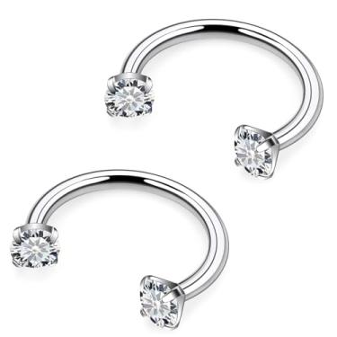 Imagem de Vqoxaggi Anel de nariz em ferradura de aço cirúrgico duplo piercing de nariz 16 g anéis de lábio de septo zircônia cúbica Daith piercing joia para mulheres diâmetro interno 8 mm-10 mm, Metal Cristal
