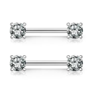 Imagem de Vqoxaggi Piercing de mamilo 14G, joia de aço cirúrgico para mulheres, zircônia cúbica, barra reta, comprimento 14 mm, Metal Cristal, Zircônia cúbica