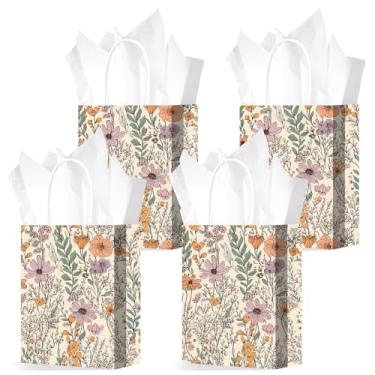 Imagem de 24 peças de sacos de presente de flores silvestres sacos de lembrancinha de festa de jardim com alça e 24 folhas de papel de seda para casamento, aniversário, chá de bebê, B