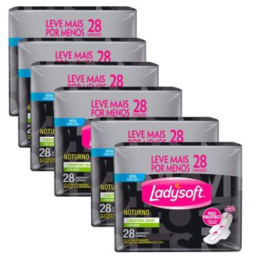 Imagem de Kit 6 Absorvente Ladysoft Noturno Suave Com Abas Com 28 Unidades