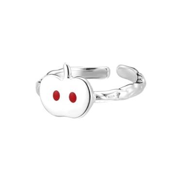 Imagem de Lindo anel feminino com estampa de fruta de maçã, banhado a prata, delicado, em forma de abóbora, ajustável, aberto, ajuste confortável, acessórios delicados de Natal, Halloween, joias