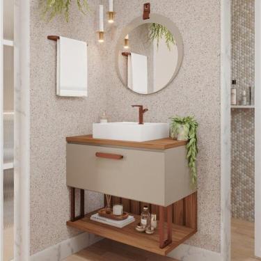 Imagem de Gabinete Suspenso Banheiro Mari 80cm com Cuba e Espelheira Lua Espress