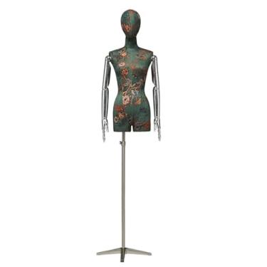 Imagem de Mannequin Manequim feminino destacável estilo chinês, torso ajustável em fibra de vidro e braços galvanizados, expositor de roupas para loja(Green1)