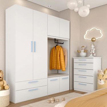 Imagem de Modulado Infantil Joy Roupeiro Com Cômoda E Puff Baú Bc/az/l.bge - M.a