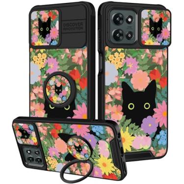 Imagem de Funermei Capa para Moto G 5G 2025 - Capa de telefone feminina bonita estética gato preto floral design exclusivo com capa de câmera e suporte de anel Funda para Motorola G 5G 2025