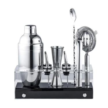 Imagem de ZZTWER Kit de bartender, conjunto de coqueteleira de 10 peças, coqueteleira de aço inoxidável com suporte de acrílico, kit de barman, conjunto de ferramentas de bar para bar em casa, kit de bartender