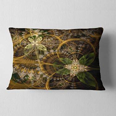 Imagem de Designart Green Gold Digital Art Fractal Flower Lombar, sala de estar, sofá, enchimento de almofada de alta qualidade + capa de almofada impressa em ambos os lados 30,5 x 50,8 cm