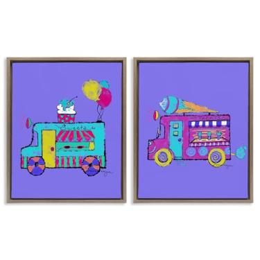 Imagem de Stupell Industries Conjunto de tela flutuante marrom vibrante de 2 peças de caminhões de sorvete de verão por Susan Lugar, 80 x 63 cm