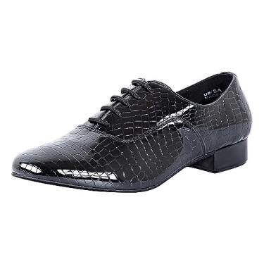 Imagem de Linodes Sapatos De Dança Latina Masculinos, Sola Couro 1 Polegada, Sapato Salão, Salsa, Tango, Valsa, Preto, Verniz, Croco-13M