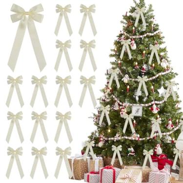 Imagem de 12 peças de laços de cetim - 12 x 21 cm laço de fita pré-amarrado com laços torcidos para decoração de árvore de Natal, guirlanda, lareira, escada, embrulho de presente, decoração de casa de casamento