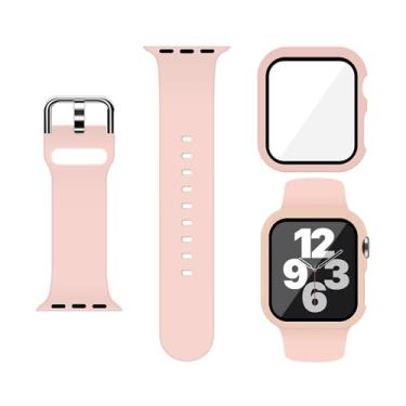 Imagem de XFEN Pulseira esportiva de silicone tamanho M/G com protetor de tela para Apple Watch série 10 de 42 mm - rosa