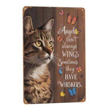 Imagem de Angels Don't Always Have Wings Sometimes They Have Whiskers Tabby Cat Lovers (1) Sinais de lata retrô citações inspiradoras arte de parede decorativa rústica presentes exclusivos 20 x 30 cm