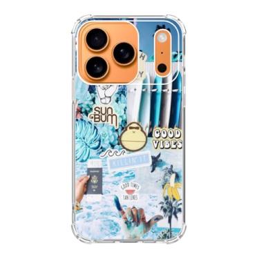 Imagem de Rewput Good Vibes Capa de telefone colagem de imagens para iPhone 17 Pro Max, capa de colagem azul verão mar praia azul, design moderno TPU bumper capa de telefone