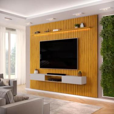 Imagem de Painel com Bancada para TV até 75 Polegadas Ripado com LED DJ Móveis T