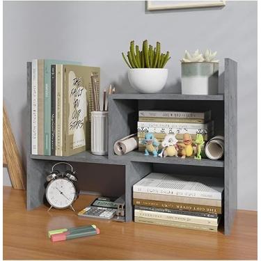 Imagem de Estante Superior De Madeira Estante,unidade De Prateleira Expansível,organizador De Armazenamento Rack De Prateleira De Exibição,porta-arquivos De Revistas, Gray