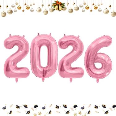 Imagem de Balões de 101 cm 2026 com números de folha rosa para celebração do festival de ano novo de 2026 ou decorações de artigos de festa de aniversário, balão de ano novo 2026, balão de véspera de ano novo
