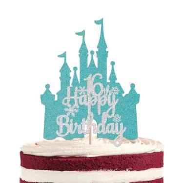 Imagem de Snowflake Castle Happy 16th Birthday Cake Topper, Winter Princess Themed 16 Years Old Bday Cake Decorations, Winter Wonderland 16th Birthday Party Decorations Silver Blue Glitter (16)