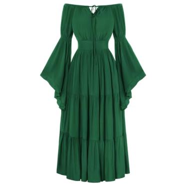 Imagem de Vestido feminino renascentista medieval ombro de fora verde fada verde escuro GG