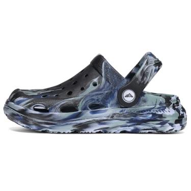 Imagem de Ballaza Tamancos infantis tie dye para meninos e meninas | Sapatos aquáticos leves sem cadarço com suporte de arco, Preto/verde/azul, 15