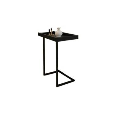 Imagem de Mesa Apoio Canto Centro Sala Sofá Pés De Ferro Industrial Moderno Minimalista Bandeja Café notebook MDF Tendencia(preto/preto)