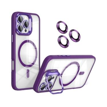 Imagem de Capa de telefone transparente à prova de choque com protetor de lente de câmera Clarity e suporte dobrável – Compatível com MagSafe Slim Clear Cover, proteção antiqueda resistente TPU para iPhone 16