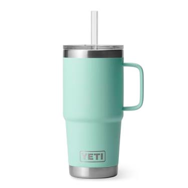 Imagem de Copo YETI Rambler de 740 ml com alça e tampa de canudo, copo de viagem com isolamento a vácuo e alça, aço inoxidável, espuma do mar