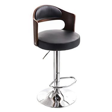Imagem de Banqueta giratória para cadeira de bar preta couro sintético PU e acabamento cromado banco de altura com encosto para cozinha e pub doméstico bancos de bar ajustáveis (cor: B)