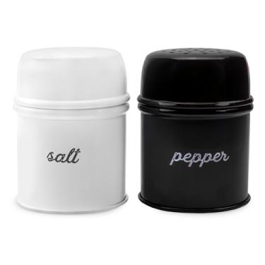 Imagem de AuldHome Design Conjunto de saleiro e pimenteiro (preto brilhante); conjunto de coqueteleira retrô moderna contemporânea estilo esmaltado