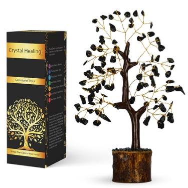 Imagem de NARIBABU Árvore de cristal de turmalina preta (18 a 20 cm, 100 lascas) – Bonsai de pedra preciosa artesanal para proteção e decoração de casa – presente para ela, presentes de aniversário para
