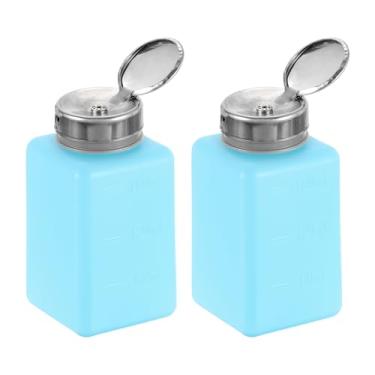 Imagem de Dispensador de álcool solvente de 2 peças, 180 ml, removedor de esmalte de unhas, dispensador de líquido com cabeça de pressão de aço inoxidável para removedor de esmalte de acetona, azul