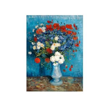 Imagem de Pôster e impressões em tela de flores vintage - Reprodução de pintura de arte de parede famosa - Vaso com centáureas - Imagens para sala de estar 90 x 125 cm 35 x 49 pol. Sem moldura