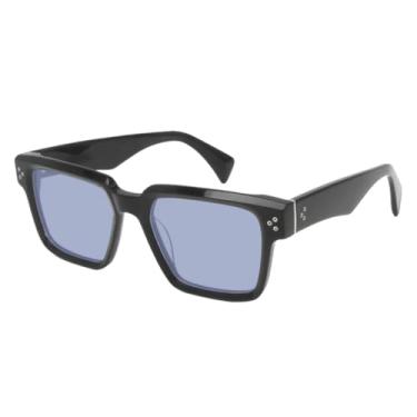 Imagem de HCHES Óculos de sol de acetato grosso artesanal para homens com rebites decorativos Uv400 (preto e azul)