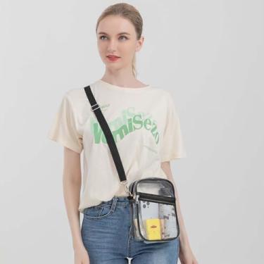 Imagem de Bolsa transparente para eventos de estádio, bolsa transversal transparente para uso diário, Preto transparente, Bolsa tiracolo