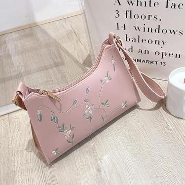 Imagem de Bolsa tiracolo transversal bordada margarida branca nas axilas com alças, rosa, Small to Medium