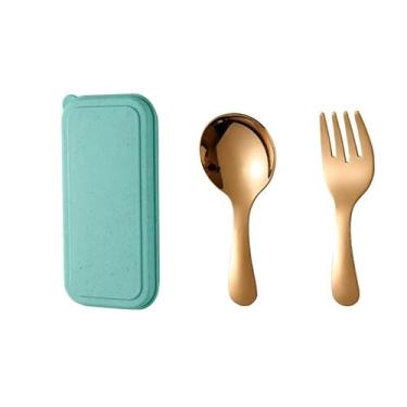 Imagem de 1 conjunto de mini colher portátil, garfo, utensílios de mesa, acampamento ao ar livre, viagem, conjunto de talheres de aço inoxidável, colher de cabo curto para sorvete e sobremesa