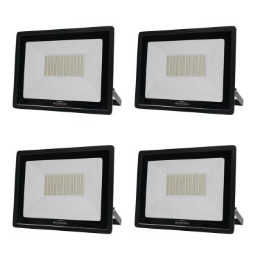 Imagem de Kit 4 Refletor de Led Slim 100W Prova Dágua Preto Bivolt 3000K Quente